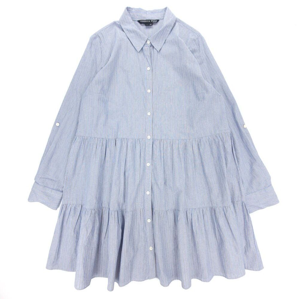 NEW Veronica Beard Jemila Tiered Shirtdress Mini Minimal Old Money Blue Stripes